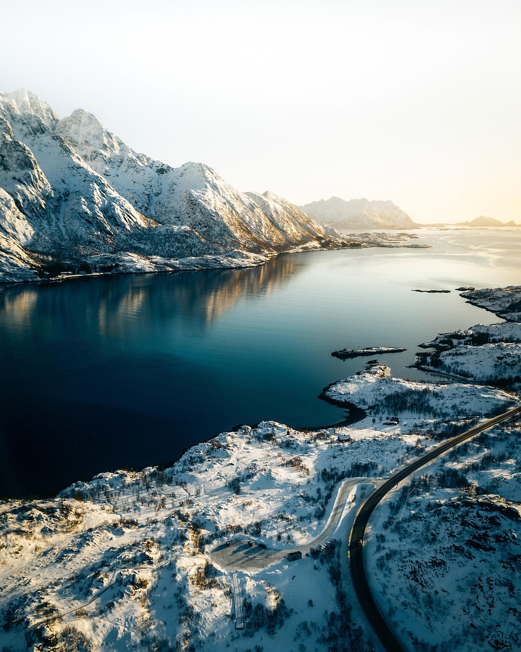 nature, river, travel, exploration, outdoors, winter, lofoten, drone, norway, inlet, landscape, water